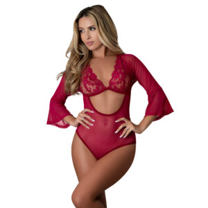 Magic Silk Black Cherry 3/4 Sleeve Playsuit Cherry — Power Play Studio