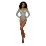 Dreamgirl Rhinestone Off Shoulder Bodystocking Teddy Agate — Power Play Studio