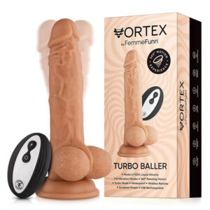 FemmeFunn Vortex Turbo Baller 2.0 8.25 in. Vibrating Rotating Dildo Beige — Power Play Studio