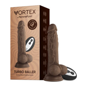 FemmeFunn Vortex Turbo Baller 2.0 8.25 in. Vibrating Rotating Dildo Brown — Power Play Studio