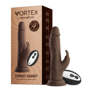 FemmeFunn Vortex Turbo Rabbit 2.0 8 in. Dual Stimulation Vibrating Dildo Brown — Power Play Studio