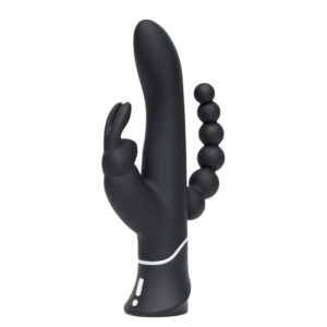 Happy Rabbit Triple Rechargeable Silicone Dual-Entry Rabbit Vibrator Black — Power Play Studio