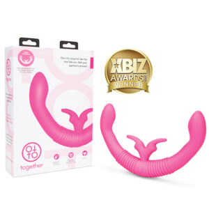 Together Couples Toy with Echo Function Rechargeable Silicone Dual Ended Rabbit Vibrator Pink — Power Play Studio