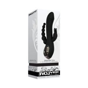 Evolved Trifecta Rechargeable Dual Entry Triple Stimulation Silicone Rabbit Vibrator Black — Power Play Studio