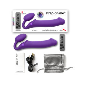 Strap-On-Me Rechargeable Remote-Controlled Silicone Vibrating Bendable Strap-On Purple XL — Power Play Studio