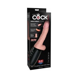 King Cock Plus 6.5 in. Thrusting Cock With Balls Rechargeable Realistic Vibrator Beige — Power Play Studio