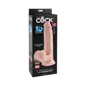 King Cock Plus 9 in. Triple-Density Cock With Swinging Balls Dildo Beige — Power Play Studio