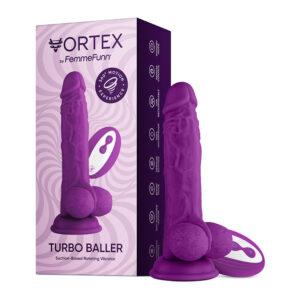 FemmeFunn Vortex Turbo Baller 2.0 8.25 in. Vibrating Rotating Dildo Purple — Power Play Studio
