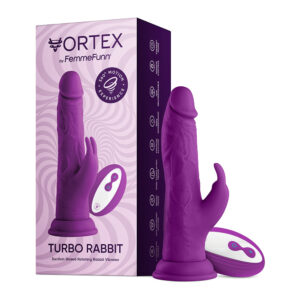 FemmeFunn Vortex Turbo Rabbit 2.0 8 in. Dual Stimulation Vibrating Dildo Purple — Power Play Studio