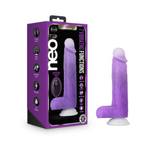 Neo Elite Encore 8 in. Silicone Vibrating Dildo with Balls Purple — Power Play Studio