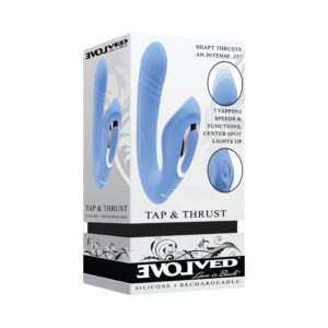 Evolved Tap & Thrust Rechargeable Thrusting Pulsing Silicone Dual Stimulator Blue — Power Play Studio