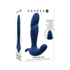 Gender X True Blue Rechargeable Thrusting Silicone Vibrator Blue — Power Play Studio