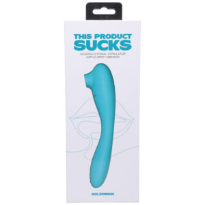 This Product Sucks Rechargeable Bendable Dual Ended Silicone Sucking Clitoral Stimulator & G-Spot Vibrator Teal — Power Play Studio