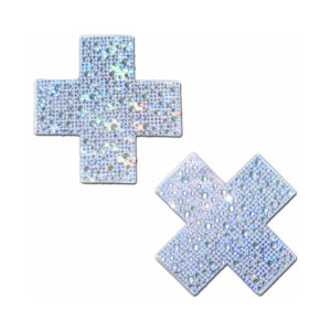 Pastease Crystal Sparkling Crosses Pasties Silver — Power Play Studio