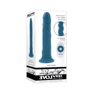 Evolved Tsunami Rechargeable Vibrating Dildo Silicone Teal — Power Play Studio