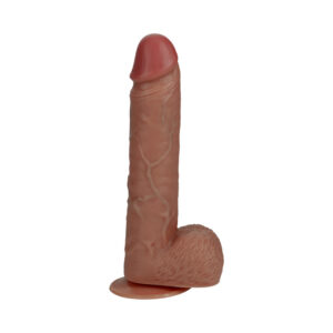 RealRock 8 in. Vibrating and Thrusting Cock with Balls Regular Straight Tan — Power Play Studio