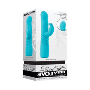 Evolved Bunny Hop Rechargeable Silicone Thrusting Rabbit Vibrator Teal — Power Play Studio
