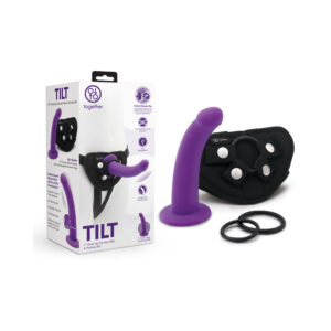 Together Tilt 6.5 in. Silicone Dildo and Harness Set Purple — Power Play Studio