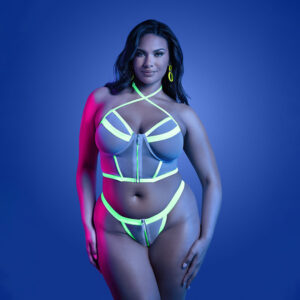 Fantasy Lingerie Glow Supernatural Glow-in-the-Dark Zipper Top & Panty Queen Size — Power Play Studio