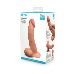 b-Vibe Slipskin Realistic Silicone Dildo 9 in. Curved Mocha — Power Play Studio