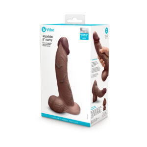 b-Vibe Slipskin Realistic Silicone Dildo 9 in. Curved Brown — Power Play Studio