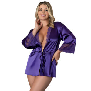 Magic Silk Satin Petals Robe Purple Queen Size — Power Play Studio