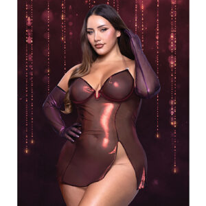 Hollywood Scarlet Shimmer Dress w/Lace Up Back & Gloves