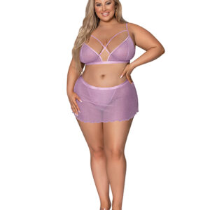 Girl Next Door Strappy Bralette w/Flirty Thong Skirt Lilac 2XL — Power Play Studio