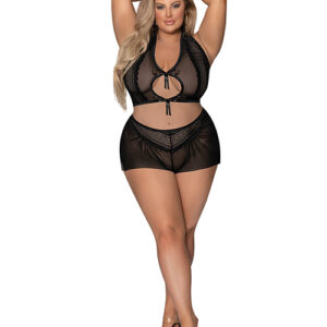 Modern Romance Tie Front Halter & Tap Pant Black 2X — Power Play Studio