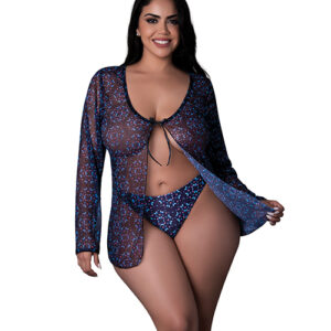 Hazy Dayz Butterfly Blacklight Reflective Tie Front Top & Thong 2 pc Set - Black Multi QN — Power Play Studio