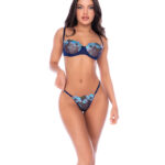 Floral Embroidered Underwire Bra w/Thong 2 pc Set - Poppy Blue L/XL — Power Play Studio