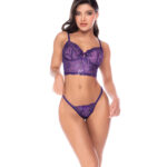 Let Yourself Glow Embroidered Lace Crop Top & Thong 2 pc Set - Violet L/XL — Power Play Studio