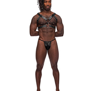 Leather Gemini Double Ring Harness Black O/S — Power Play Studio