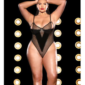 FETISH Frisky Fishnet & Vinyl Shelf Cup Peek A Boo Teddy Black LG — Power Play Studio