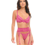 Julia Lace & Mesh 3 pc Set w/G-String - Rose — Power Play Studio