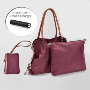 TRIBEKA 3 In 1 Shoulder Bag Plus Free Smartphone Charger From The Journey Collection - Wine Red