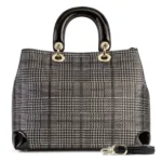 Galina Tweed Leather Sparkling Black and Silver Print (Large) Handbag - Power Play Studio, LLC