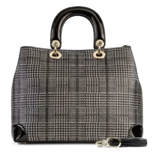 Galina Tweed Leather Sparkling Black and Silver Print (Large) Handbag - Power Play Studio, LLC