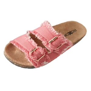 Womens Flat Sandals Cork Footbed Slides 2 Straps Adjustable Buckle Slip On Comfort Summer Suede - Power Play Studio, LLC