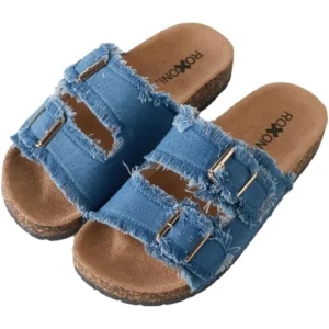 Womens Comfort Flat Sandals Double Buckle Adjustable Straps Flat Slides Footbed Suede - Power Play Studio, LLC