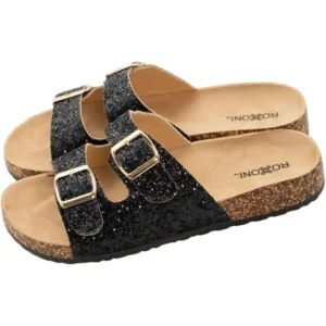 Women's Gliters Comfort Flat Sandals Double Buckle Adjustable Straps Flat Slides Footbed Suede - Power Play Studio, LLC