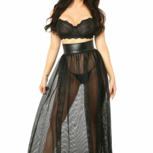 Fishnet & Faux Leather Long Skirt