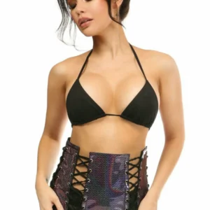 Rainbow Fishnet Pattern PVC Lace-Up Skirt