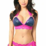 Sequin Pucker Back Bikini with Fuchsia Lace