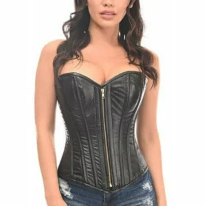 Lavish Wet Look Overbust Corset with Zipper - Power Play Studio, LLC