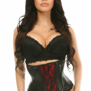 Lavish Wet Look Under Bust Corset Red with Lace Overlay - Power Play Studio, LLC