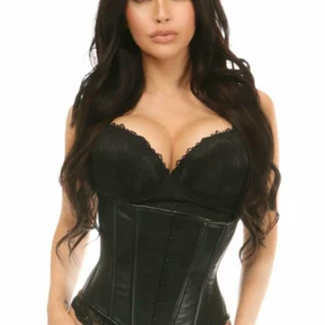 Lavish Wet Look Under Bust Corset Black with Lace Overlay - Power Play Studio, LLC
