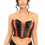 Lavish Faux Leather with Red Lacing Lace-Up Bustier