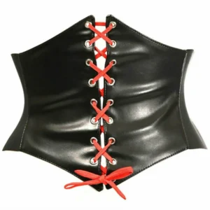 Lavish Faux Leather with Red Lacing Corset Belt