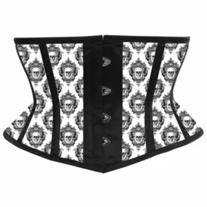 Lavish Skull Print Satin Mini Cincher Corset